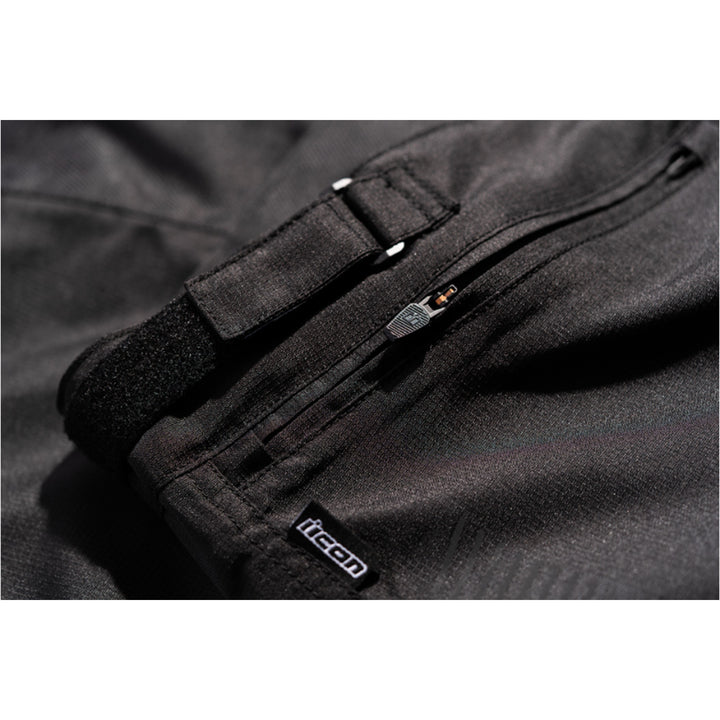 ICON PDX3 Overpant Black - Close-Up of Front Zippered Pocket