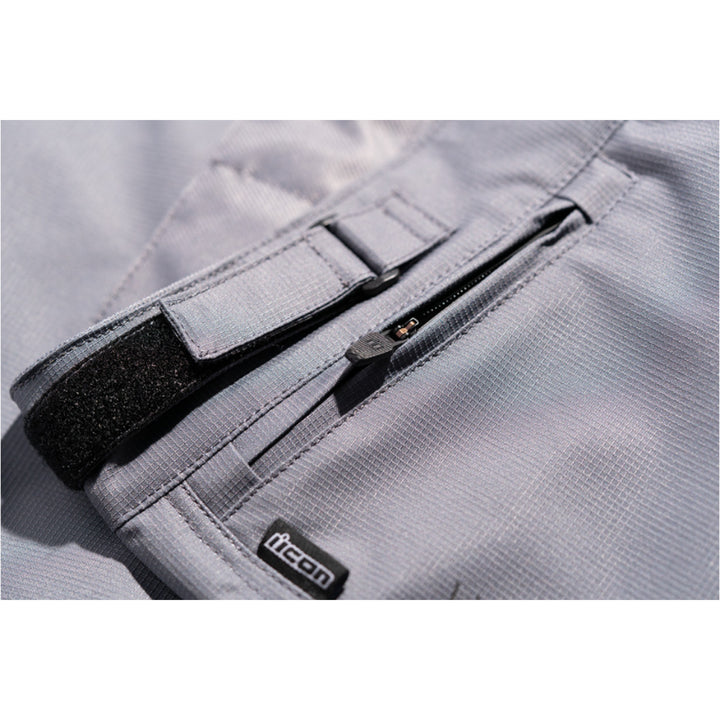 ICON PDX3 Overpant Gray - Close-Up of Front Zippered Pocket