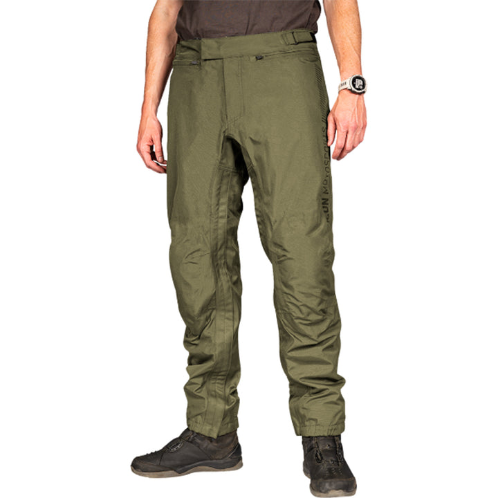 ICON PDX3 Overpant Olive - Front View of Model Posing in Overpant