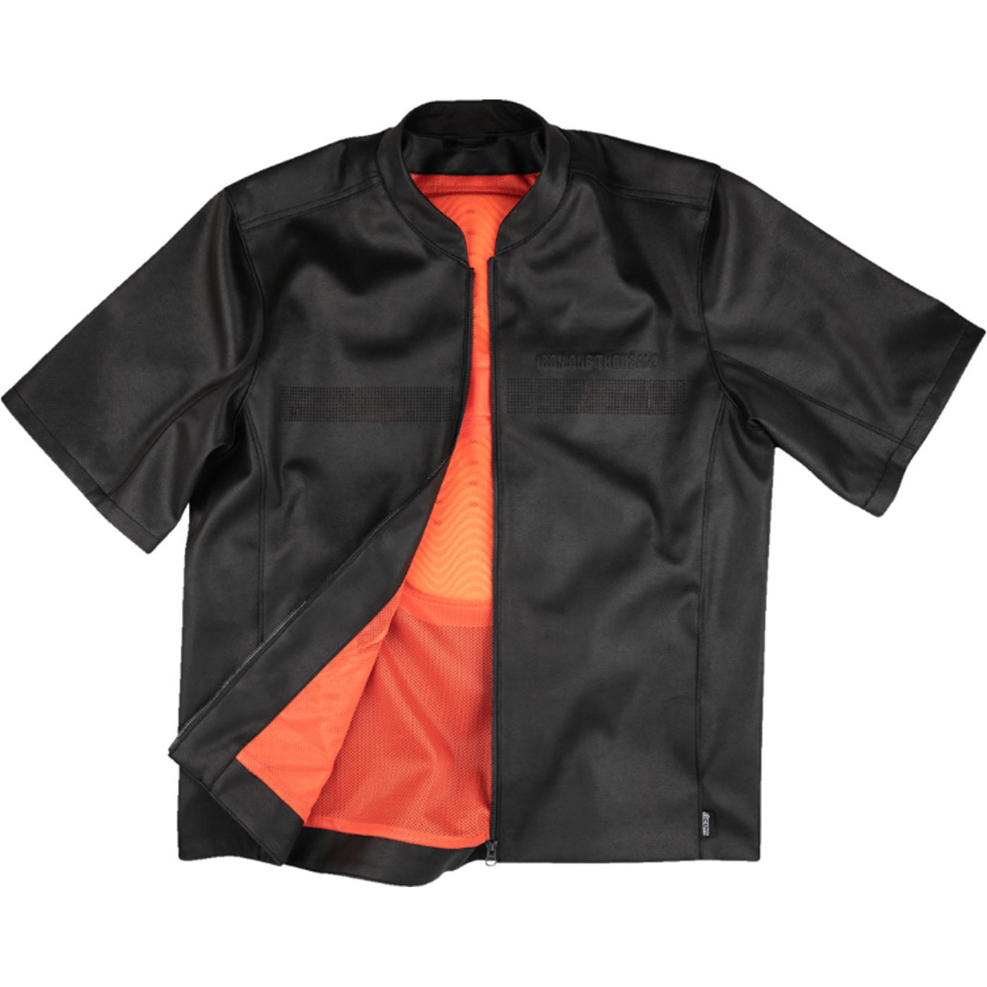 ICON Short Track Short-Sleeve Jacket Black - Front View with Front Zipper Undone and Partially Open