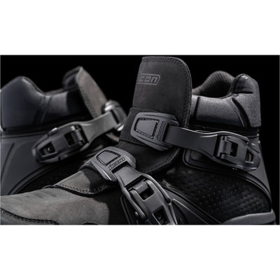 ICON Slabtown Waterproof Boots Black - Wide View of Buckle Straps