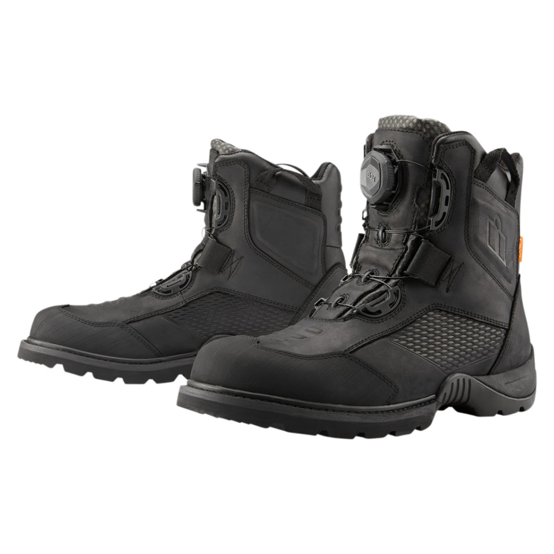 ICON Stormhawk Boots Black - Front Side View of Pair