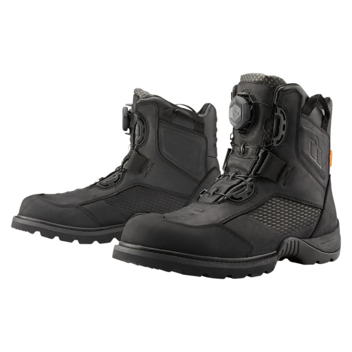 ICON Stormhawk Boots Black - Front Side View of Pair