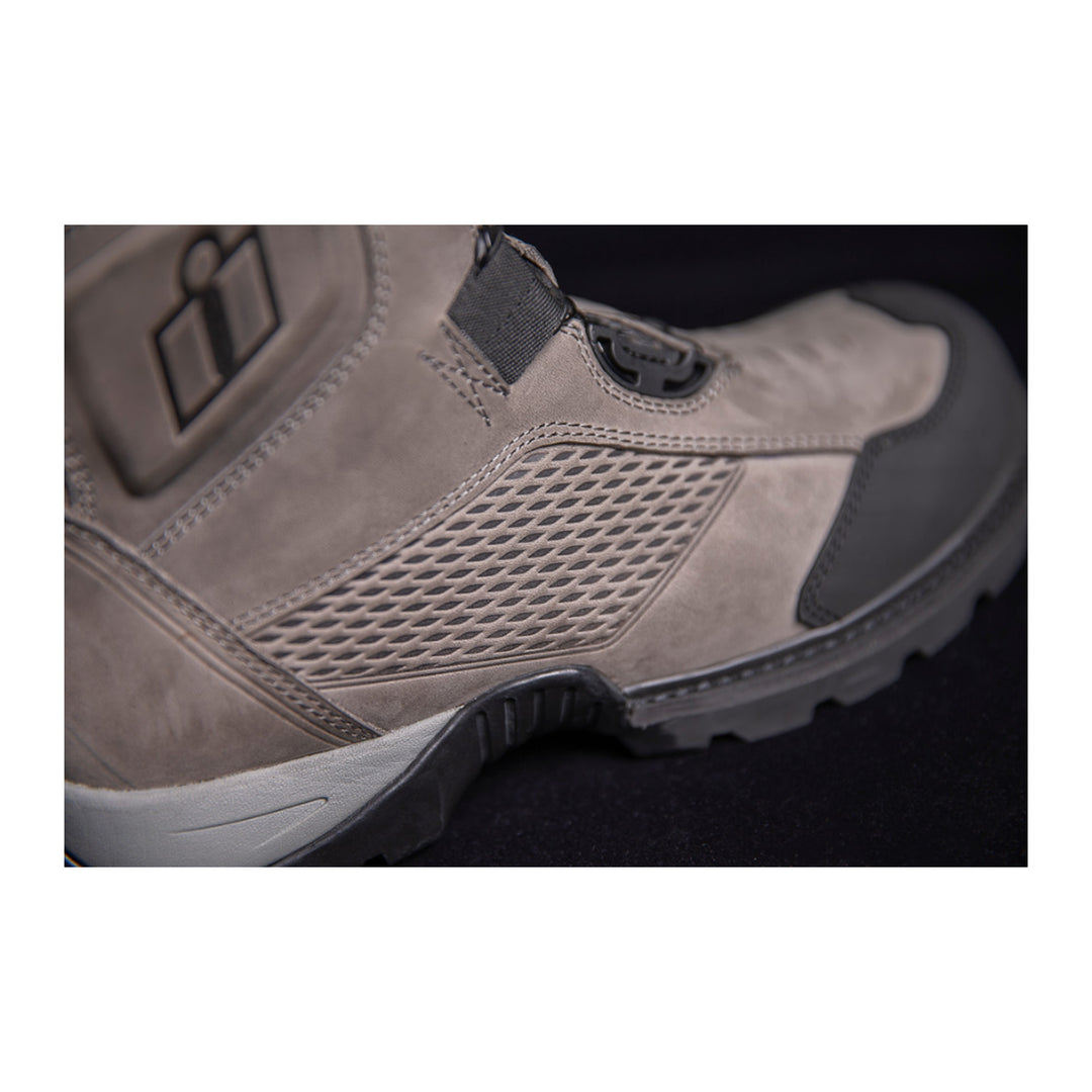 ICON Stormhawk Boots Gray - Close-Up of Outer Side Details