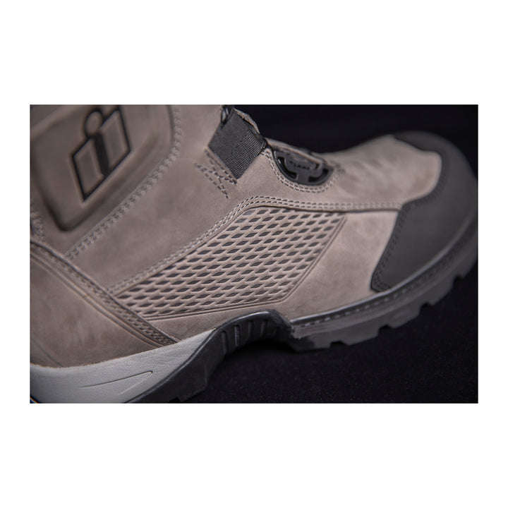 ICON Stormhawk Boots Gray - Close-Up of Outer Side Details