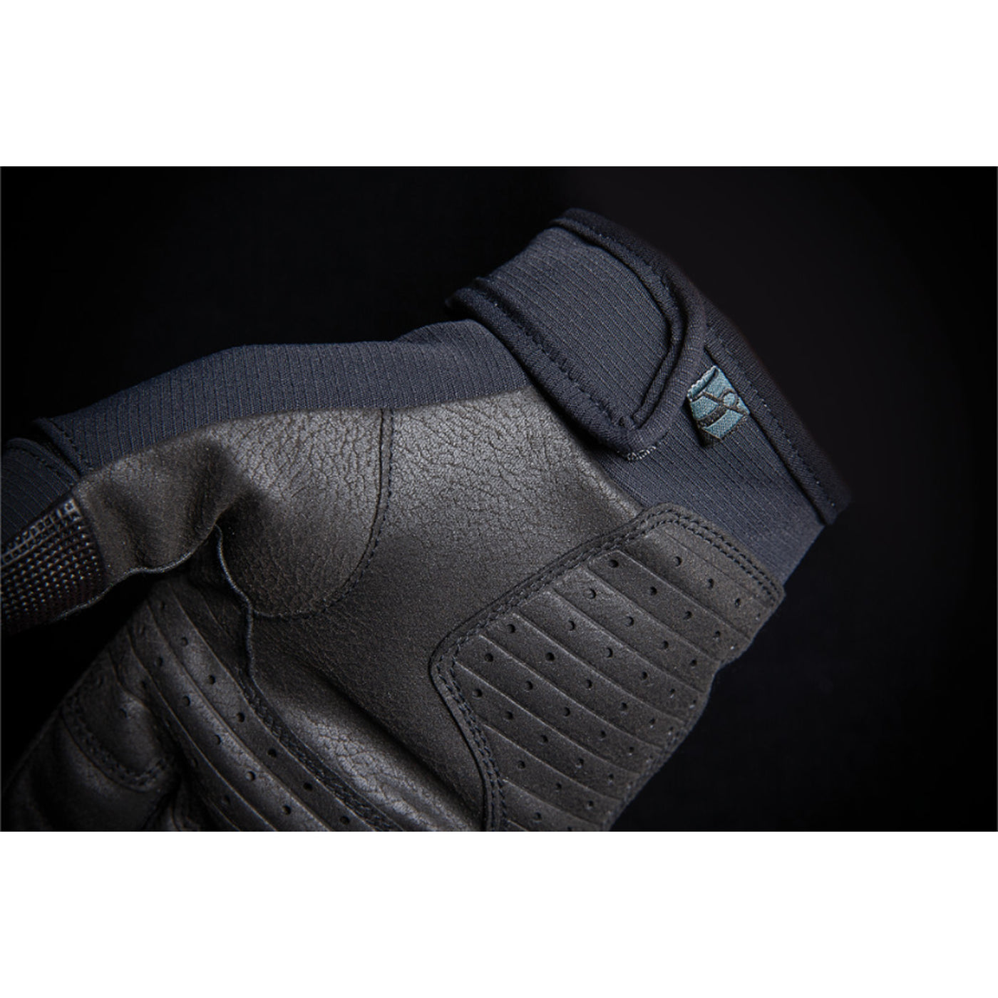 ICON Stormhawk Gloves Black - Close-Up of Palm Wrist Details