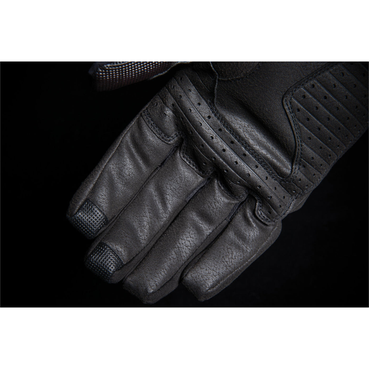 ICON Stormhawk Gloves Black - Close-Up of Palm Finger Details