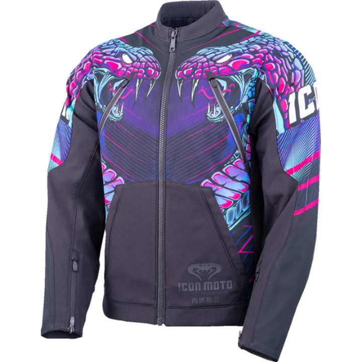 ICON Synthwave Merc3 Lazer Cobra Jacket Black - Front View