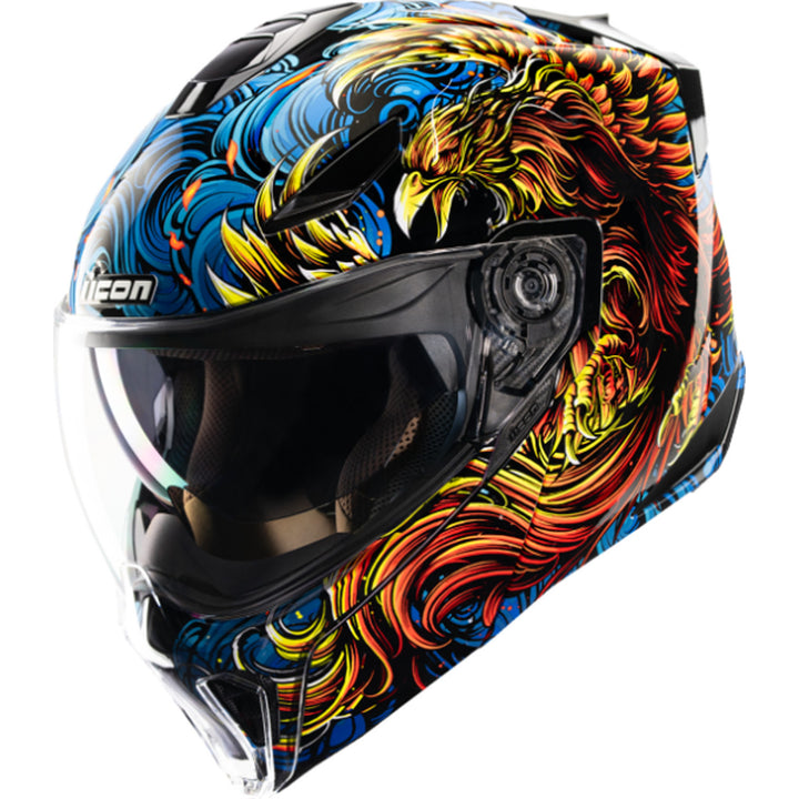 ICON Threshold Burn Birdie Burn Modular Helmet Blue - Front Left Side View