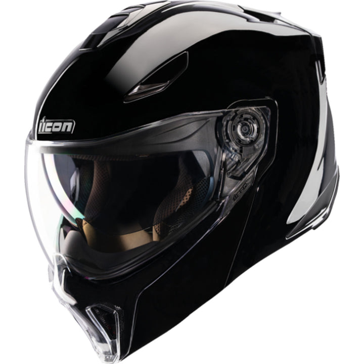 ICON Threshold Solid Modular Helmet Gloss Black - Front Left Side View