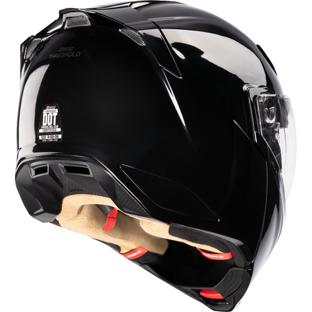 ICON Threshold Solid Modular Helmet Gloss Black - Rear Right Side View