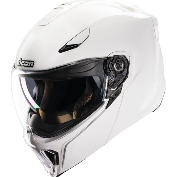 ICON Threshold Solid Modular Helmet Gloss White - Front Left Side View