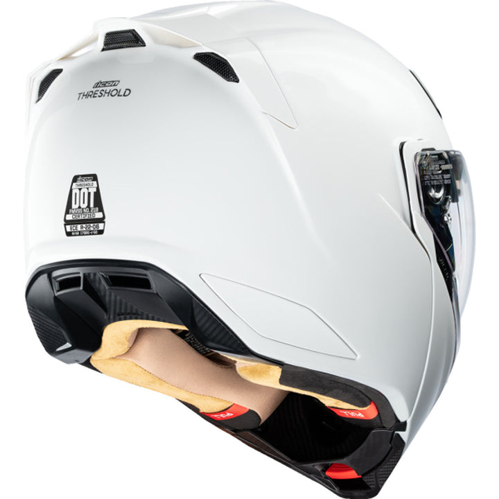 ICON Threshold Solid Modular Helmet Gloss White - Rear Right Side View