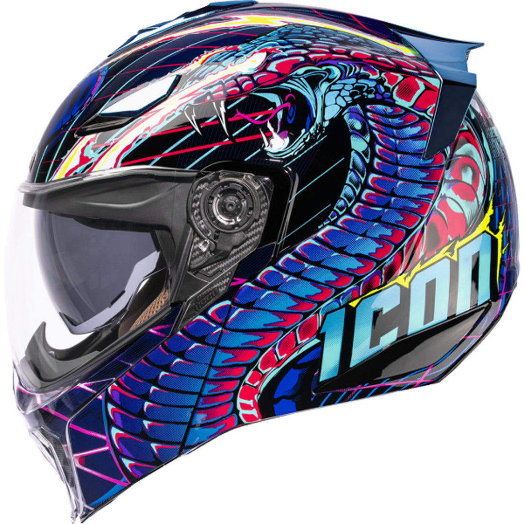 ICON Threshold Synthwave Lazer Cobra Modular Helmet Blue - Left Side View