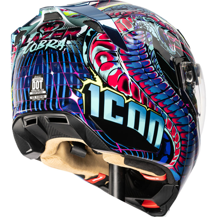 ICON Threshold Synthwave Lazer Cobra Modular Helmet Blue - Rear Right Side View
