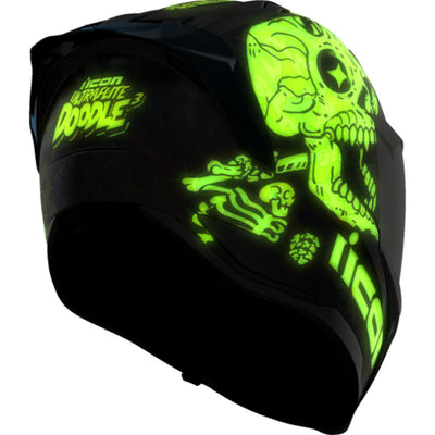 ICON Ultraflite Doodle 3 MIPS Helmet Blue - Rear Right Side View with Glow-in-the-Dark Details