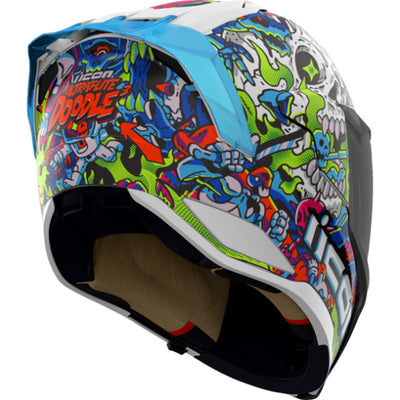 ICON Ultraflite Doodle 3 MIPS Helmet Blue - Rear Right Side View