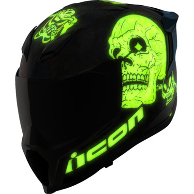 ICON Ultraflite Doodle 3 MIPS Helmet Blue - Front Left Side View with Glow-in-the-Dark Details