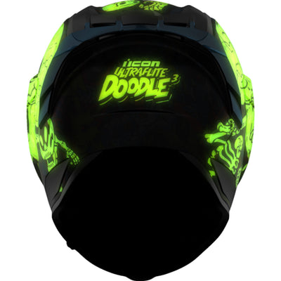 ICON Ultraflite Doodle 3 MIPS Helmet Blue - Rear View with Glow-in-the-Dark Details