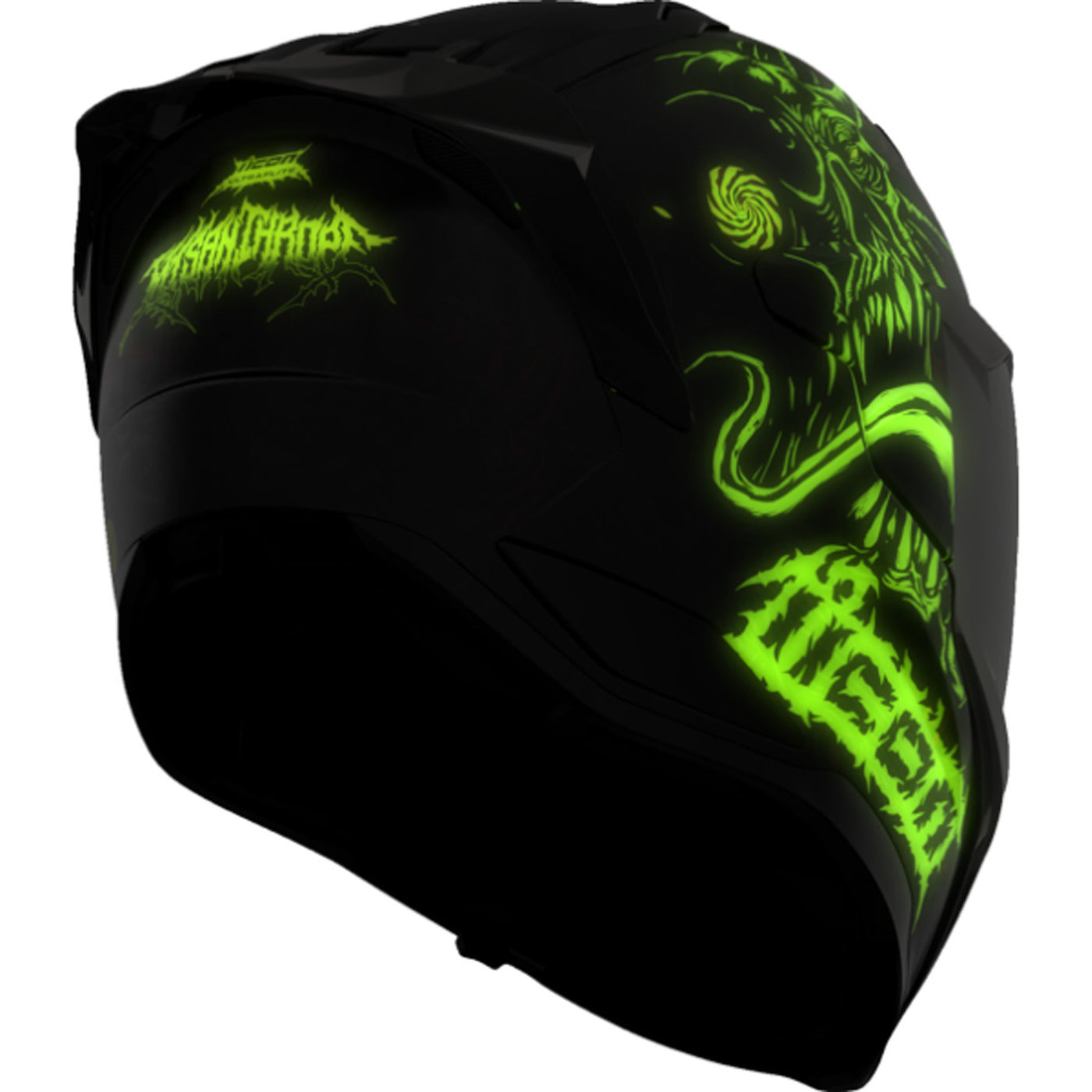 ICON Ultraflite Misanthrope MIPS Helmet Black - Rear Right Side View with Glow-in-the-Dark Details