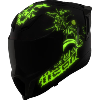 ICON Ultraflite Misanthrope MIPS Helmet Black - Front Left Side View with Glow-in-the-Dark Details