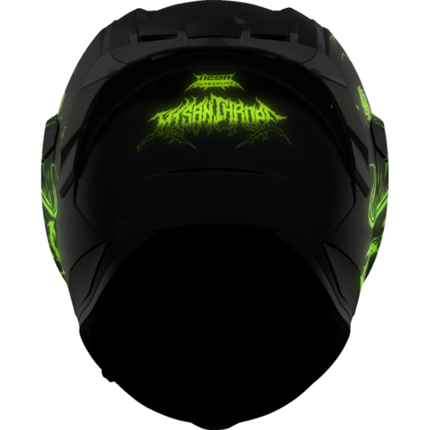 ICON Ultraflite Misanthrope MIPS Helmet Black - Rear View with Glow-in-the-Dark Details