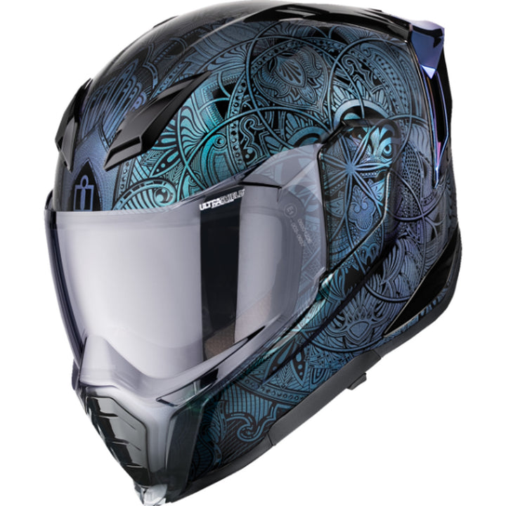 ICON Ultraflite Opal Mandala MIPS Helmet Blue - Front Left Side View