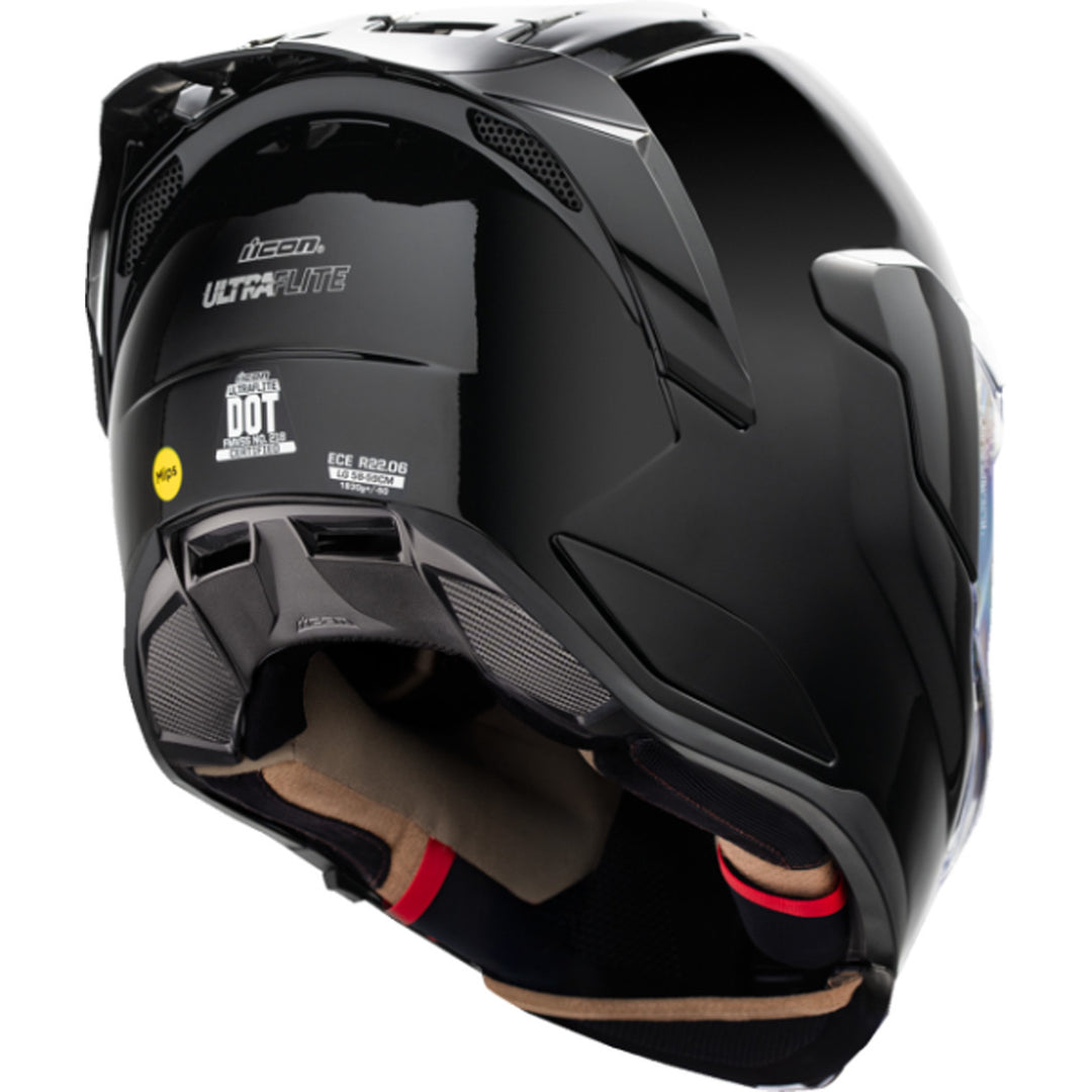 ICON Ultraflite Solid MIPS Helmet Gloss Black - Rear Right Side View