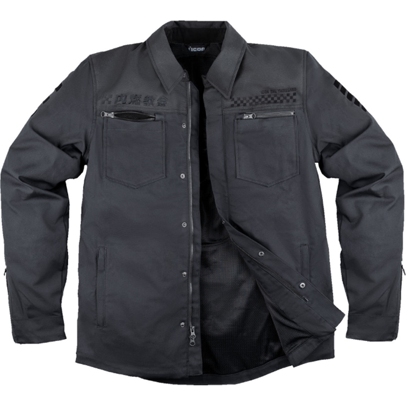 ICON Upstate Canvas National Jacket Black - Front View with Open Zipper