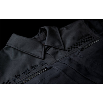 ICON Upstate Canvas National Jacket Black - Close-Up of Collar and Upper Chest Panels