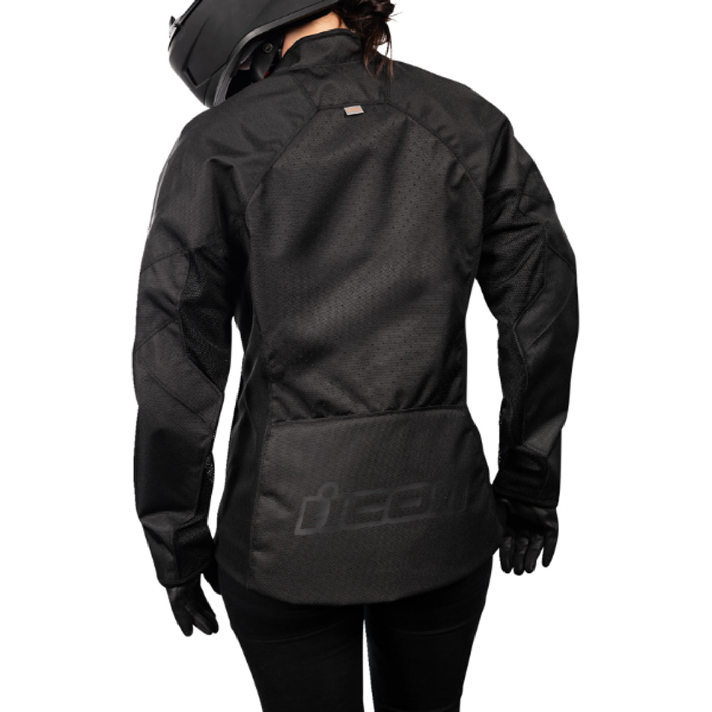 ICON Women's Hooligan CE Jacket Black - Rear View of Model Posing in Jacket