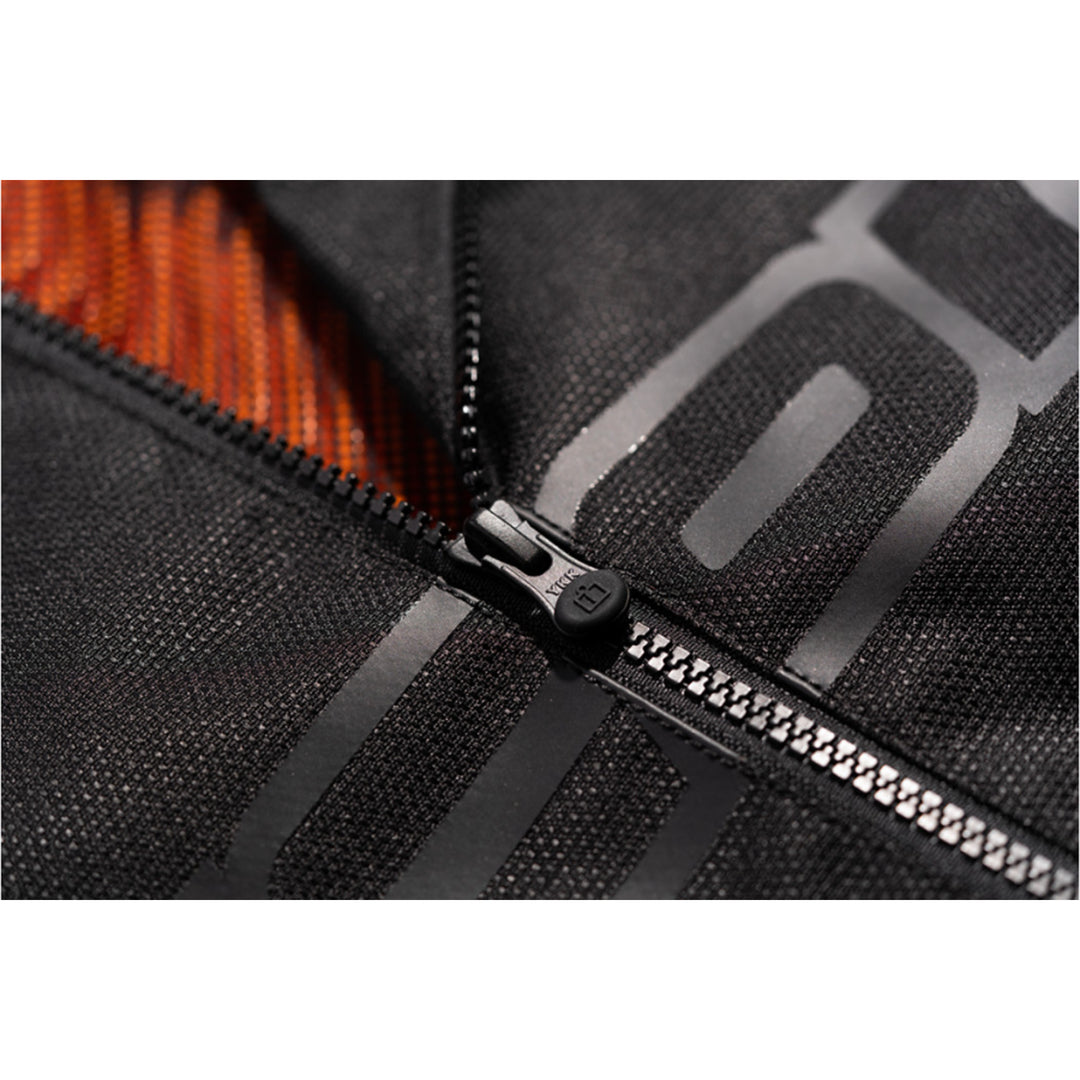 ICON Women's Hooligan CE Jacket Black - Close-Up of Partially Unzipped Front Zipper
