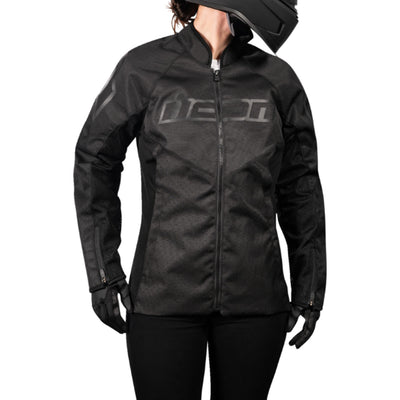 ICON Women's Hooligan CE Jacket Black - Front View of Model Posing in Jacket