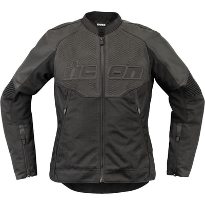 ICON Women's Overlord3 Leather Jacket Black - Front View