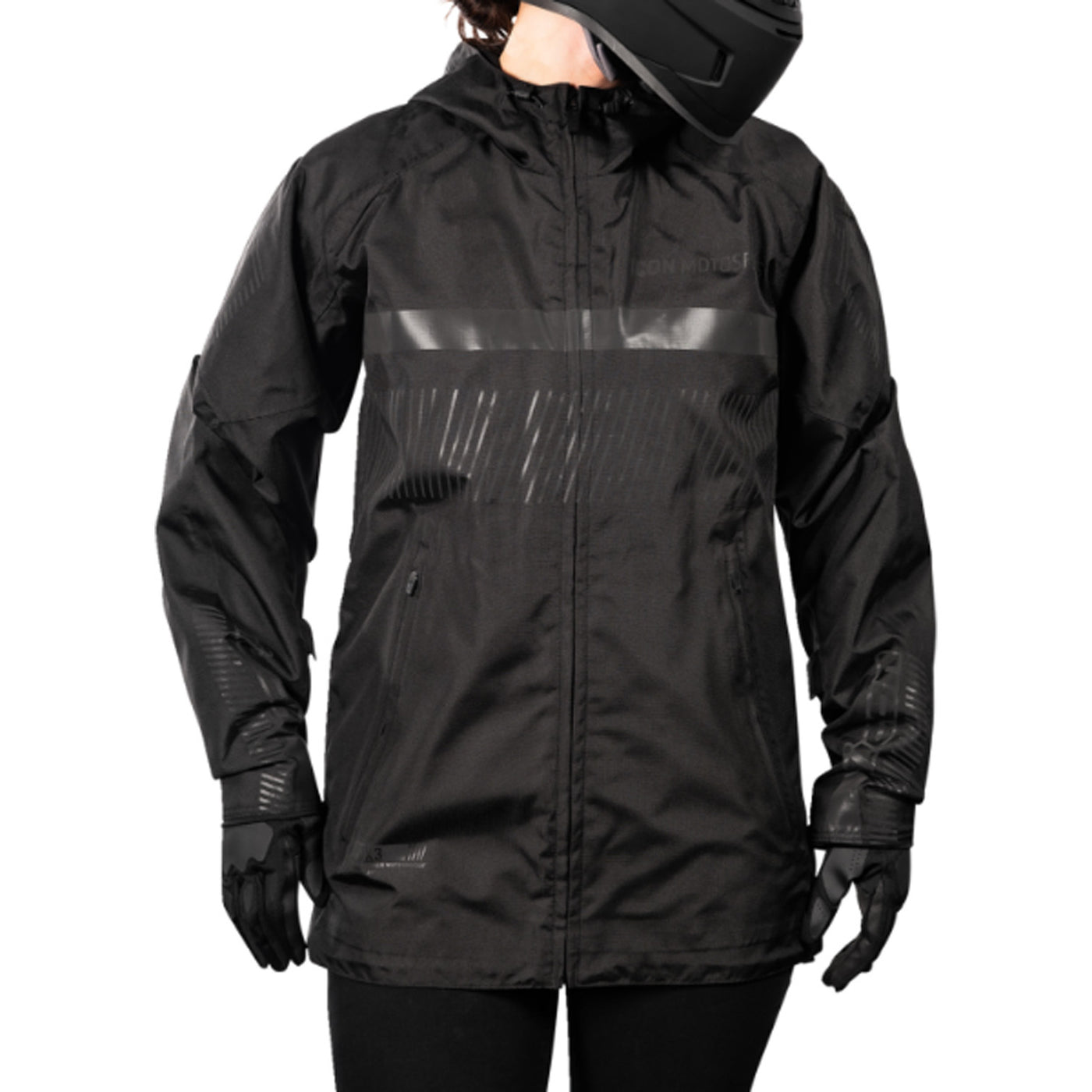 ICON Women's PDX3 Jacket Black - Front View of Model Posing in Jacket