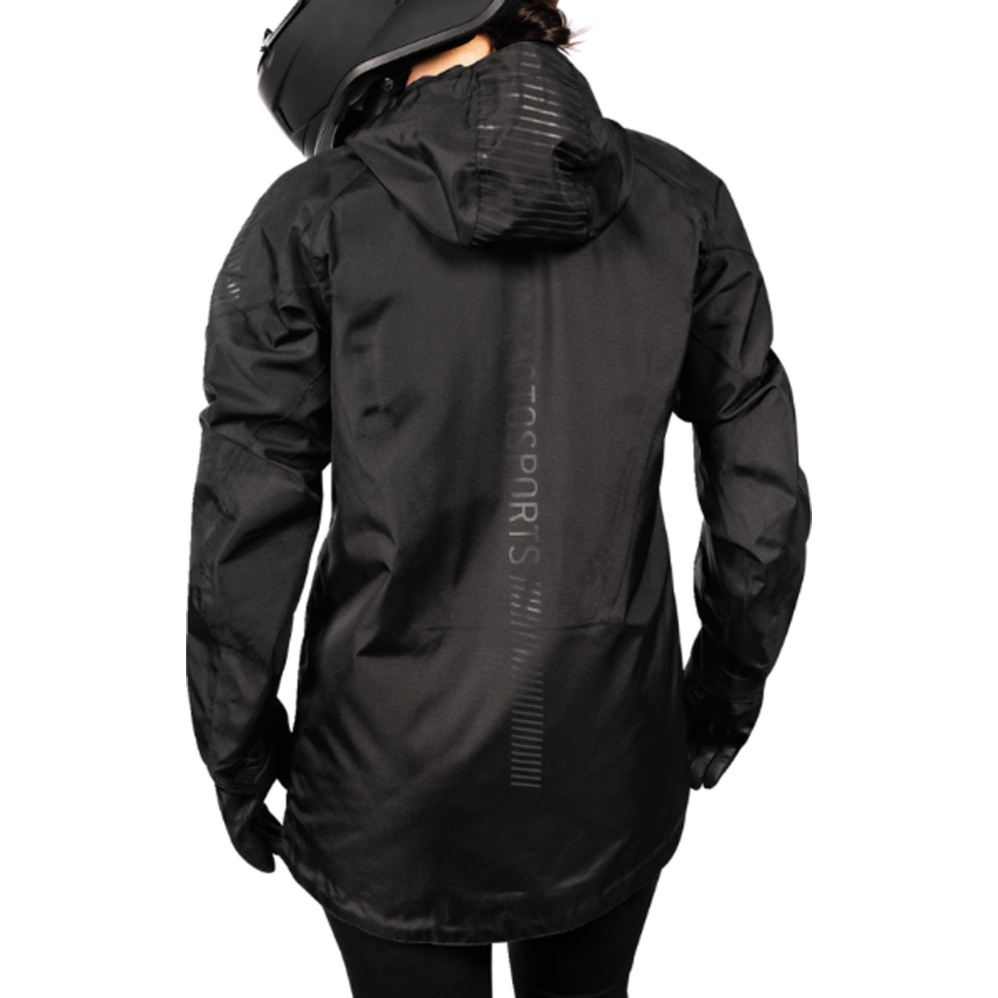 ICON Women's PDX3 Jacket Black - Rear View of Model Posing in Jacket