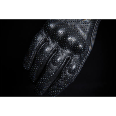 ICON Women's Pursuit Classic Perforated Gloves Black - Close-Up of Knuckle Guard and Finger Details