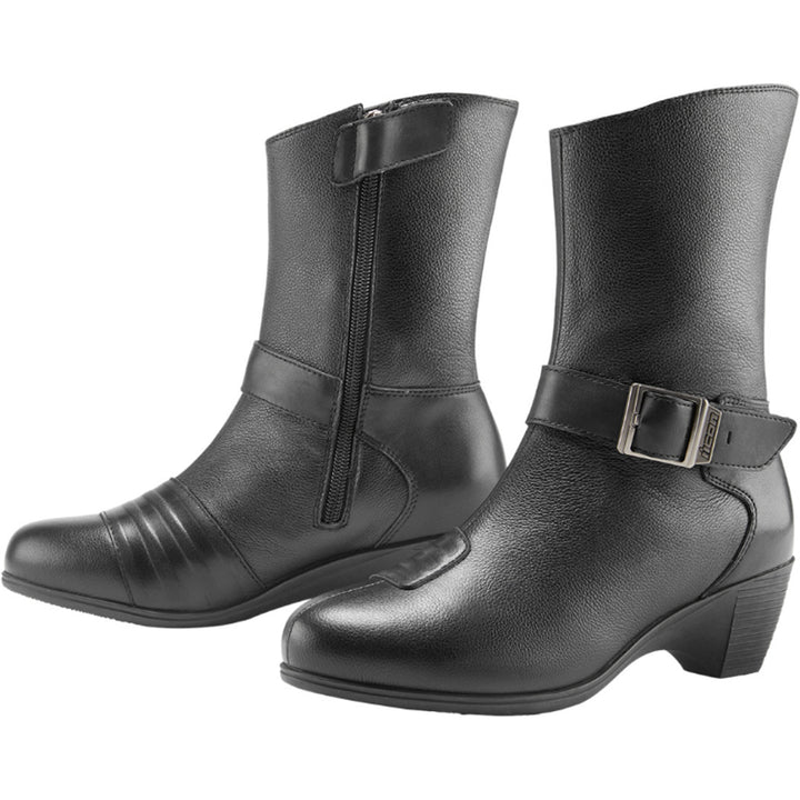 ICON Women's Tuscadero Boots Black - Front Side View of Pair