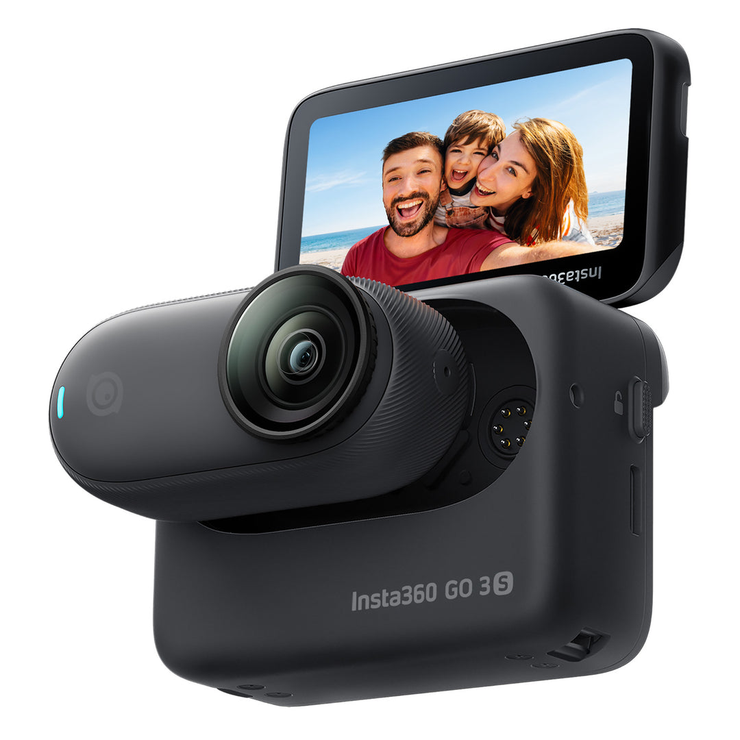 Insta360 GO 3S Action Bundle - Angled Front View of Camera and Action Pod