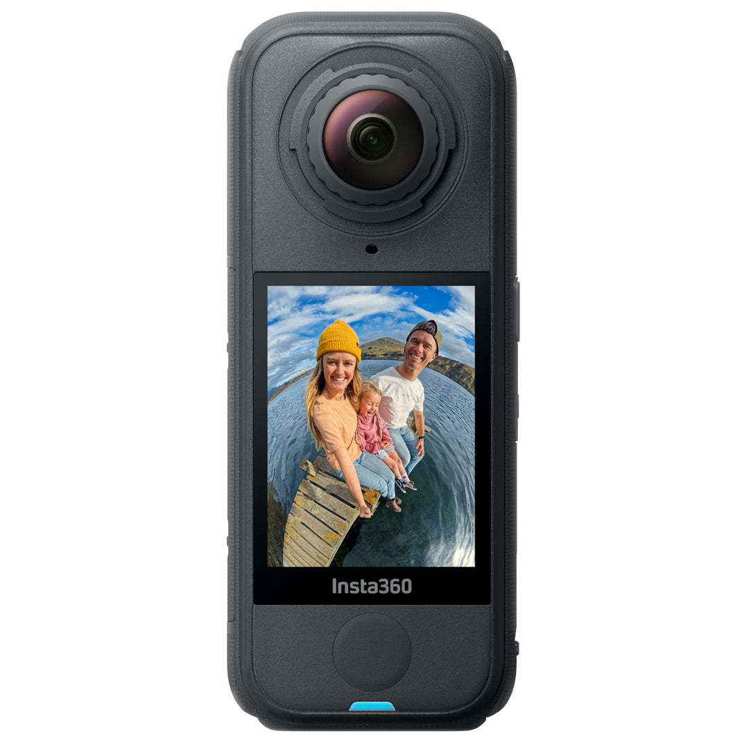 Insta360 X4 Air Motorcycle Bundle - Front View with Example Selfie in Display Screen