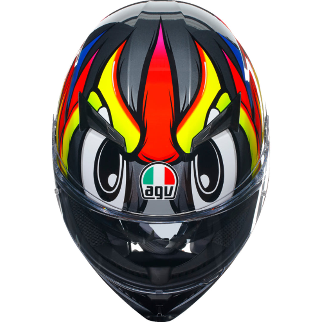 AGV K3 Birdy 2.0 Helmet Gray/Yellow/Red - Front Top Down View