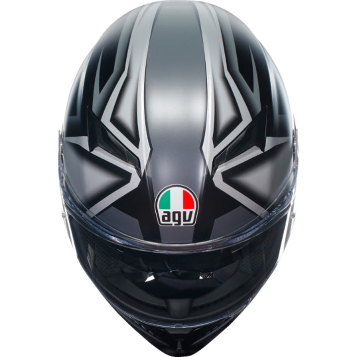 AGV K3 Compound Helmet Matte Black/Gray - Front Top Down View