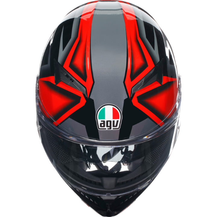 AGV K3 Compound Helmet Black/Red - Front Top Down View