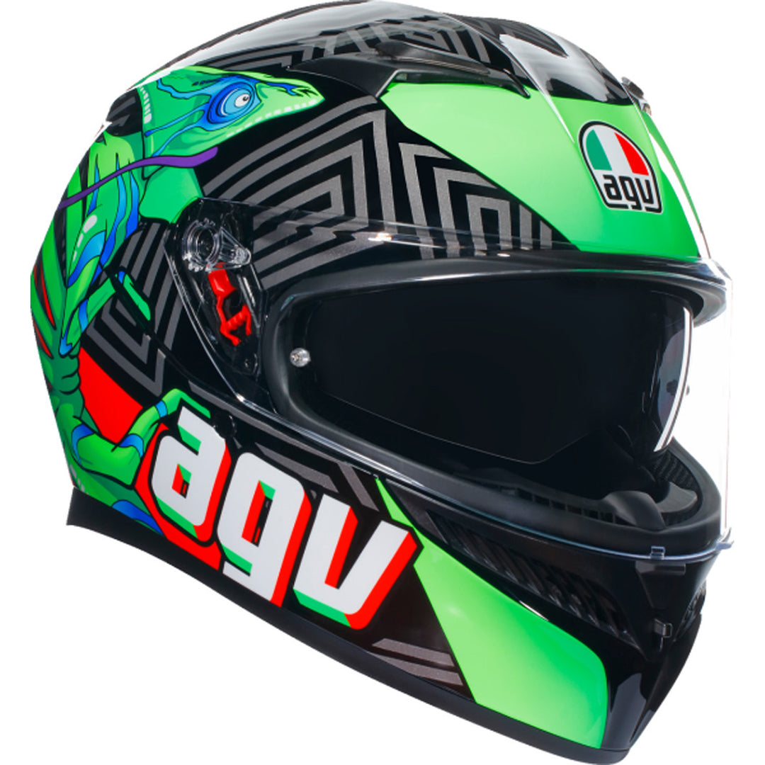 AGV K3 Kameleon Helmet Black/Red/Green - Front Right Side View