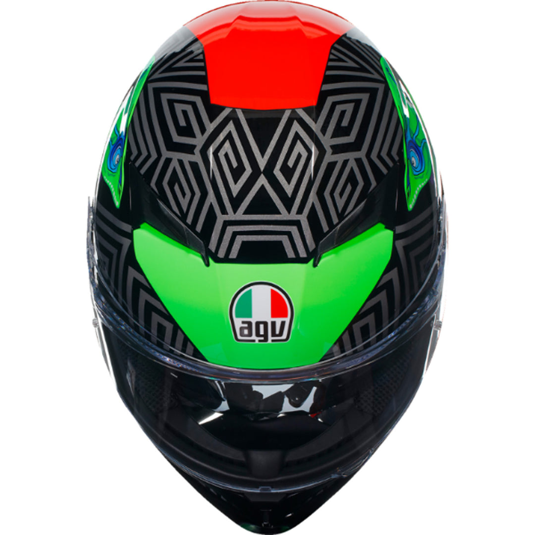 AGV K3 Kameleon Helmet Black/Red/Green - Front Top Down View