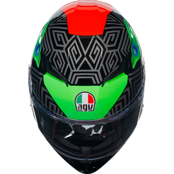 AGV K3 Kameleon Helmet Black/Red/Green - Front Top Down View