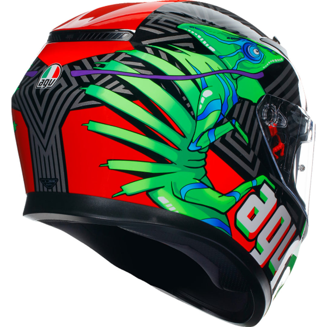 AGV K3 Kameleon Helmet Black/Red/Green - Rear Right Side View