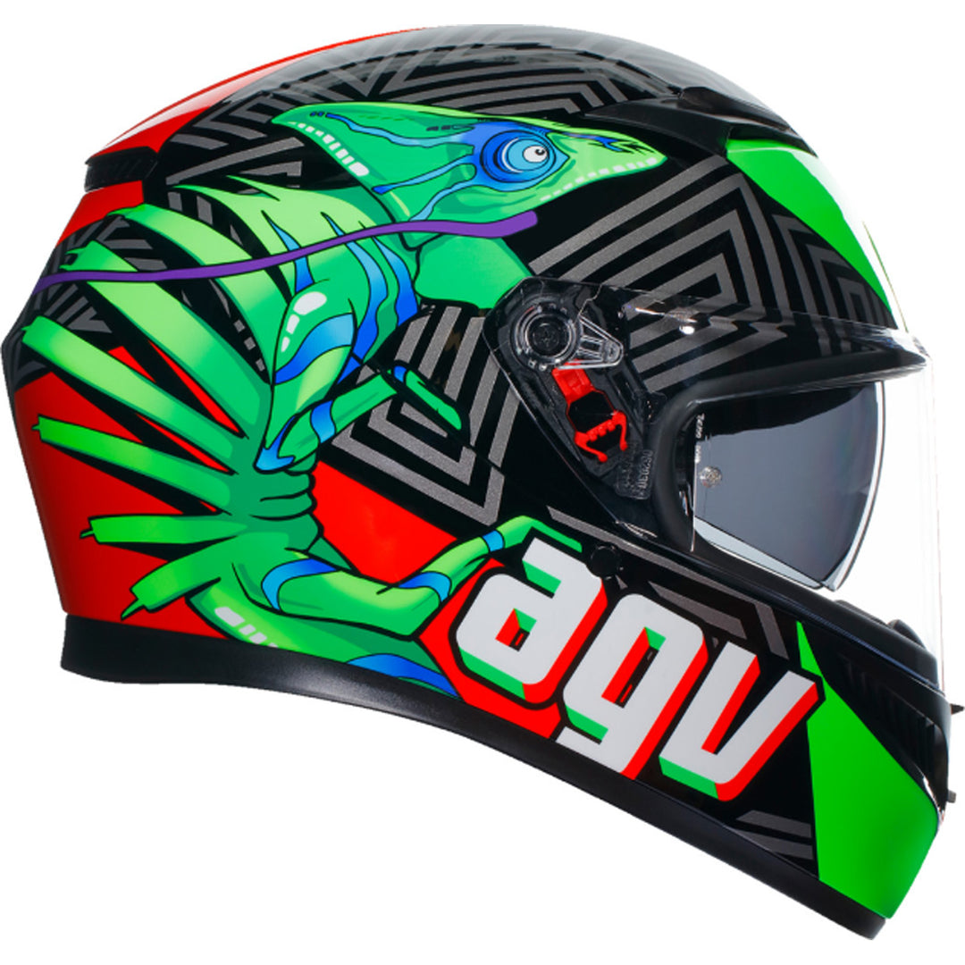 AGV K3 Kameleon Helmet Black/Red/Green - Right Side View