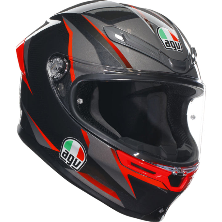 AGV K6 S Slashcut Helmet Black/Gray/Red - Front Right Side View