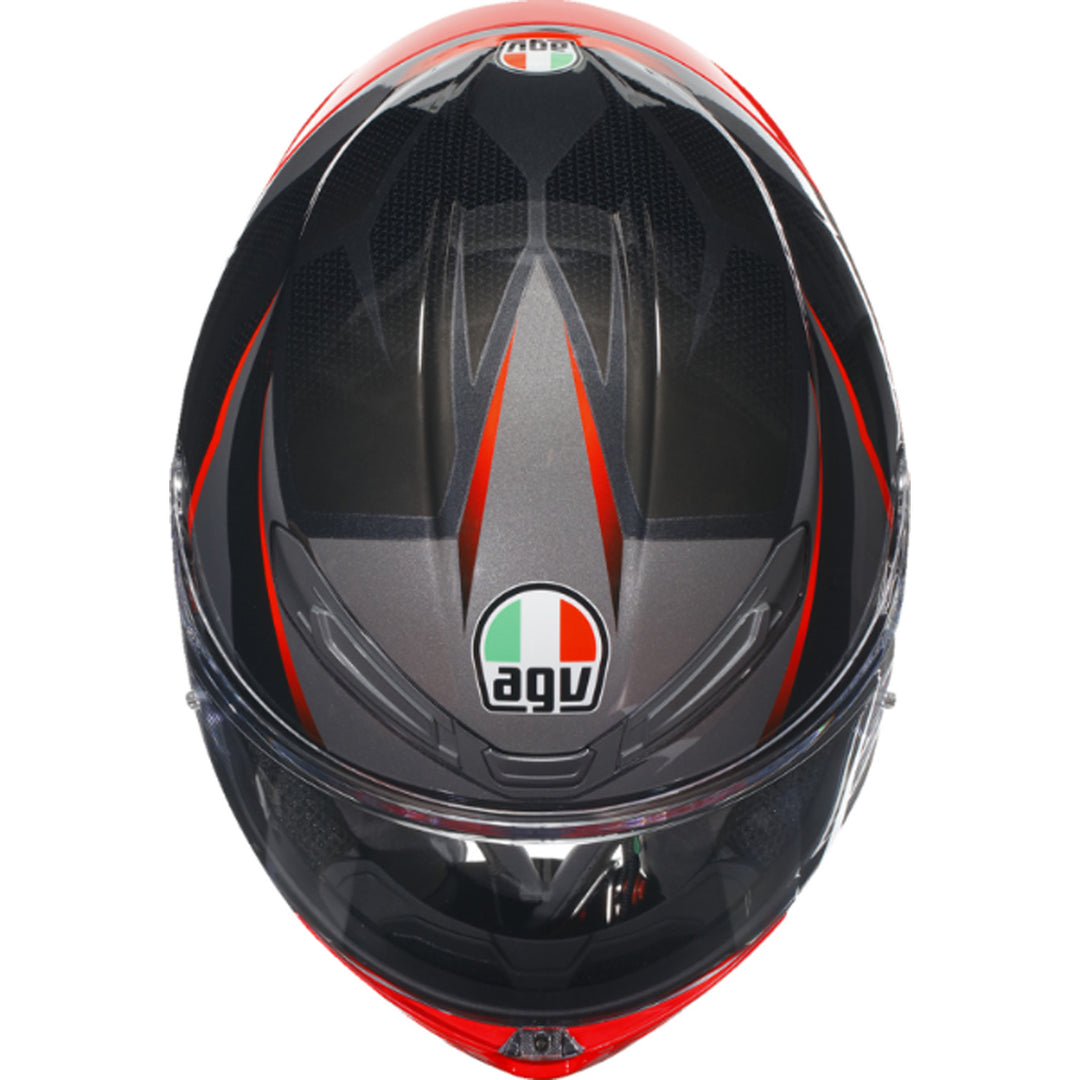 AGV K6 S Slashcut Helmet Black/Gray/Red - Top Down View